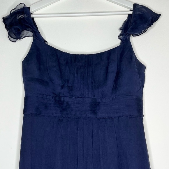 Amsale Navy Blue 100% Silk Crepe Formal Gown Maxi Dress Wedding Guess Size 8 - Picture 3 of 6